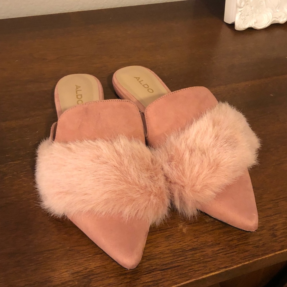Pink Faux Fur Mules